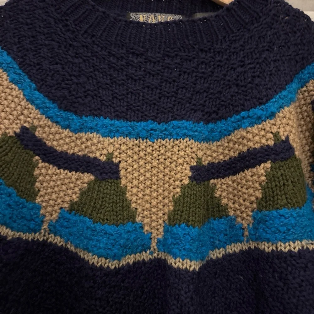 NOVO Textured Sweater Mens Medium Chunky VTG Handknit Wool Blend Old Man Sweater